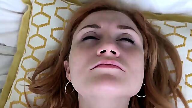 Skinny Amateur redhead with small tits &amp; braces gets pussy
