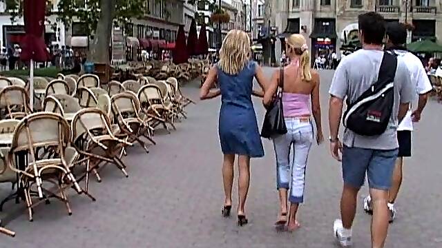 Blonde Amateur Takes Facial Outdoors In Public