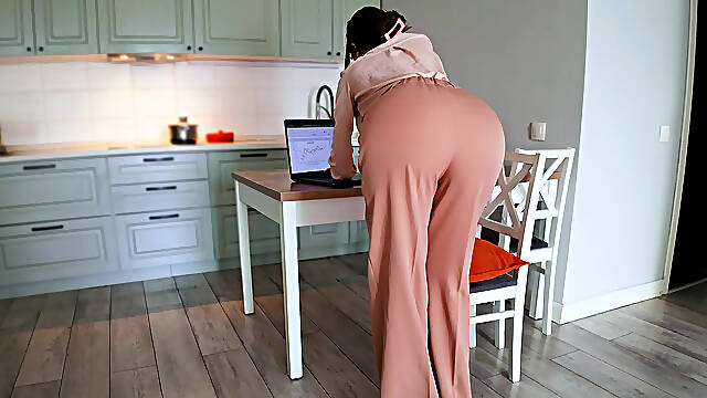 My hot stepmom with nice ass seduces me, craving my cock. She gives me a blowjob and bends over, begging me to pound her pussy