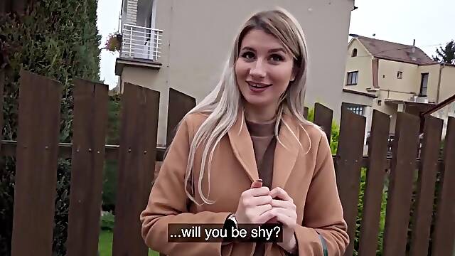 Blonde Marsianna Amoon Flashes Her Small Tits In Public And Takes Money For The Sex