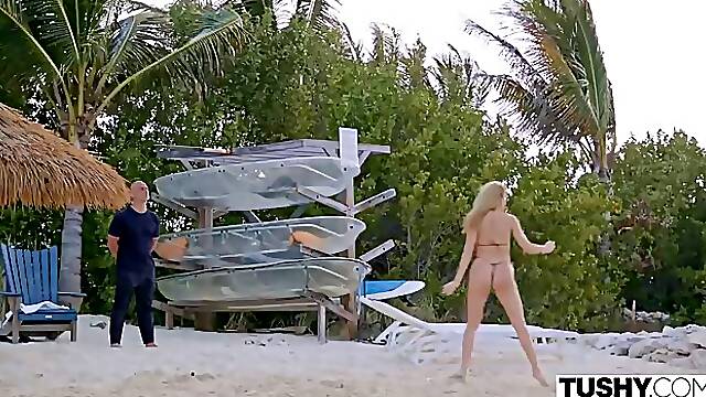 Busty blonde babe Kenzie Anne gets fucked in the ass