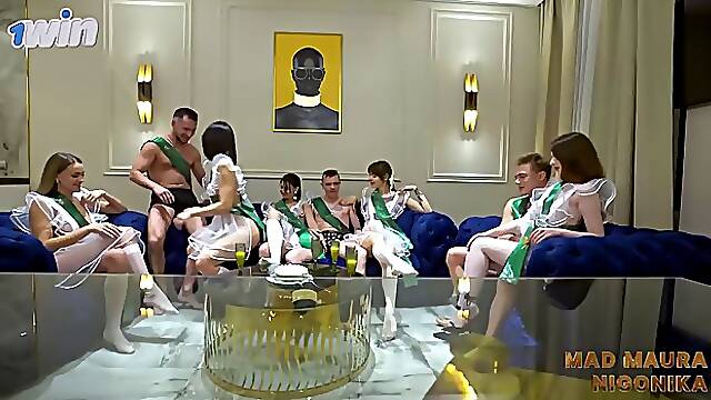 Hot orgy with slutty schoolgirls