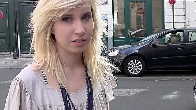 Shy 18 years old blonde girl first porn casting