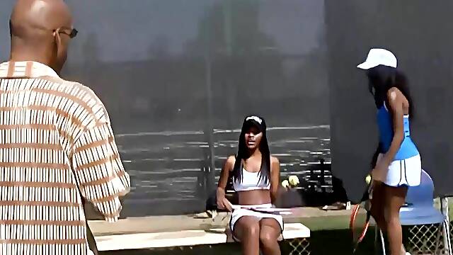 Monica Foster and Rane Revere new girlfriends playing some tennis for a workout, and then finish the workout with massive black cock Justin Long!