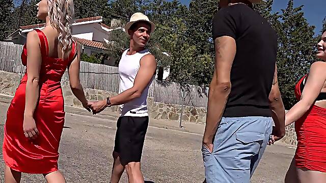 Hardcore group fucking in public with Apra Shay & Mariya Usek
