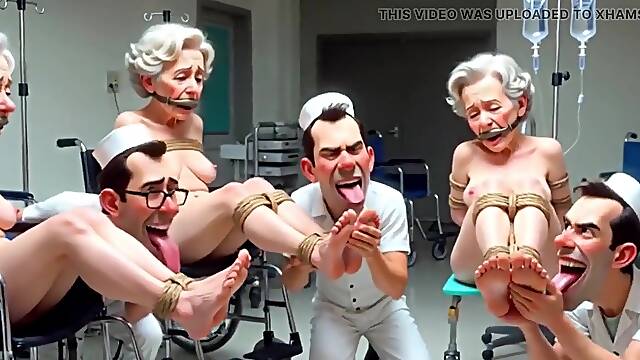 Pathetic Studs Licking Wrinkled Feet of Elderly Chicks