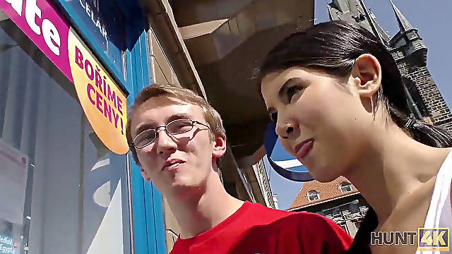 HUNTK. steaming woman is riding wood for money