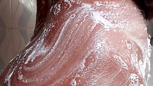 In the Shower Bathing, Massaging Boobs and Fingering Pussy Ass in Doggy Style