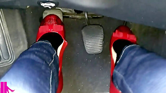 Pedal Pumping and Relaxing My Hosed Feet in Red Pattent Flats