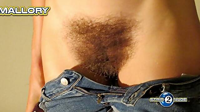 Mallory Strips to Pet Her Hairy Bush and Spreads Her Asshole